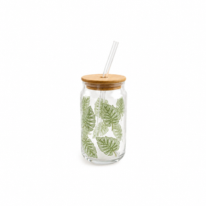 Palm Leaf Glass Mug