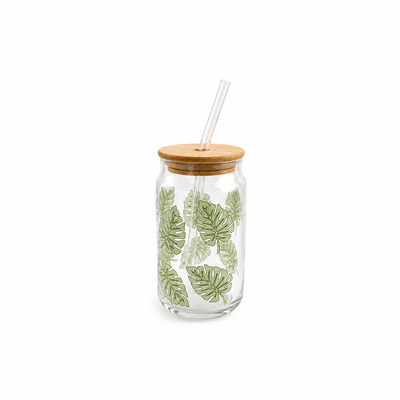 Palm Leaf Glass Mug